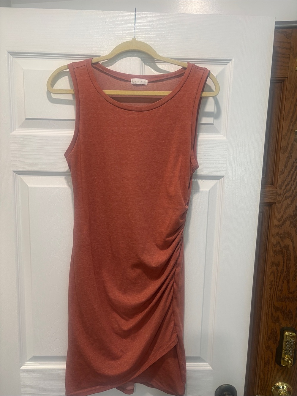 Leith Rust Terracotta Ruched Sleeveless Dress